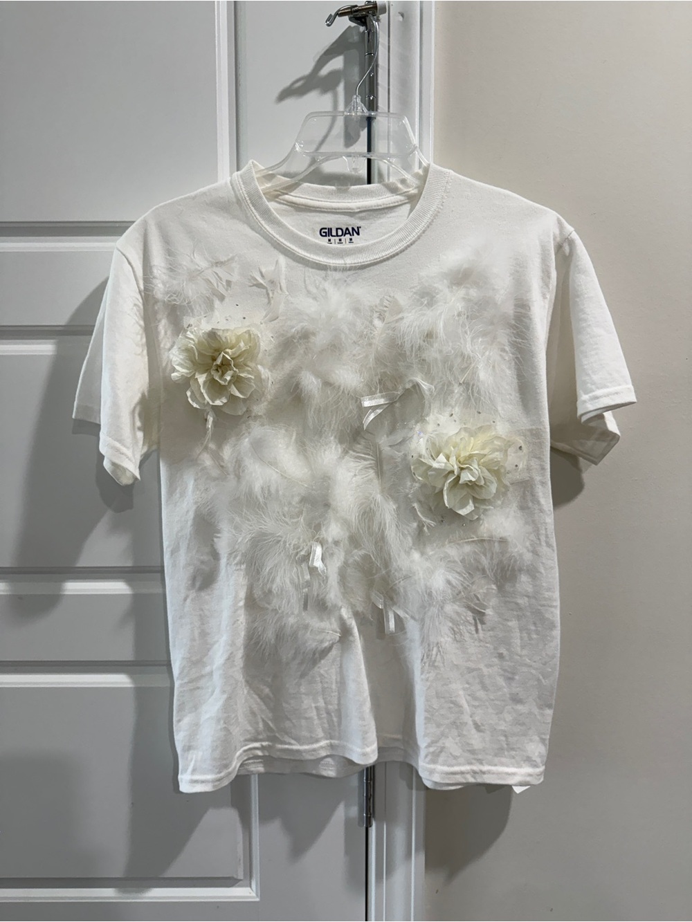 Embellished Feather & Flower Kids Tee, Youth M (10/12) Back to School